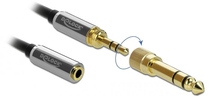 Przedłużacz Delock stereo 3.5 mm 3 pin męski na żeński z przejściówką 6.35 mm nakręcaną Black 3 m (4043619857821) - obraz 1