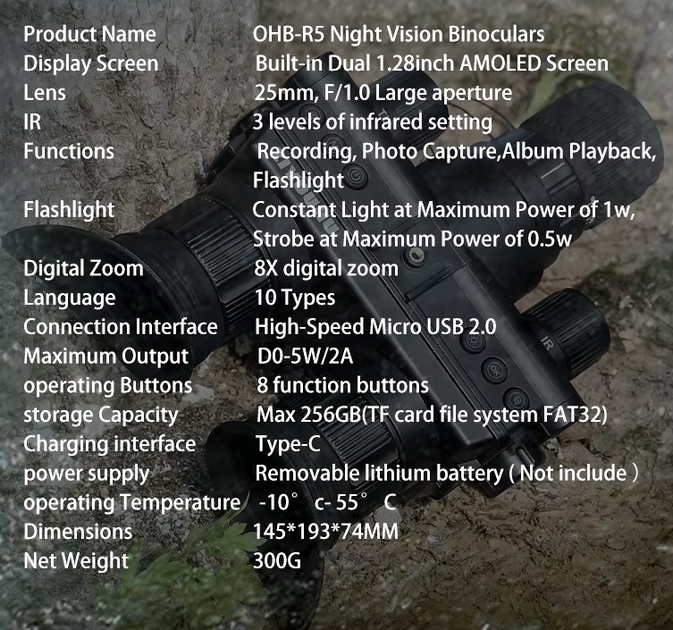 Цифровой бинокль ночного видения с креплением на голову Ziyouhu OHB-R5 1080P до 600м с ИК-видеокамерой HD KL1176 - изображение 10