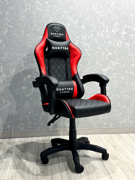 Комп'ютерне крісло екошкіра Gaming Кваттро Чорно-червоний для геймерів та роботи - Фото 2 Комп'ютерне крісло екошкіра Gaming Кваттро Чорно-червоний для геймерів та роботи - изображение 2