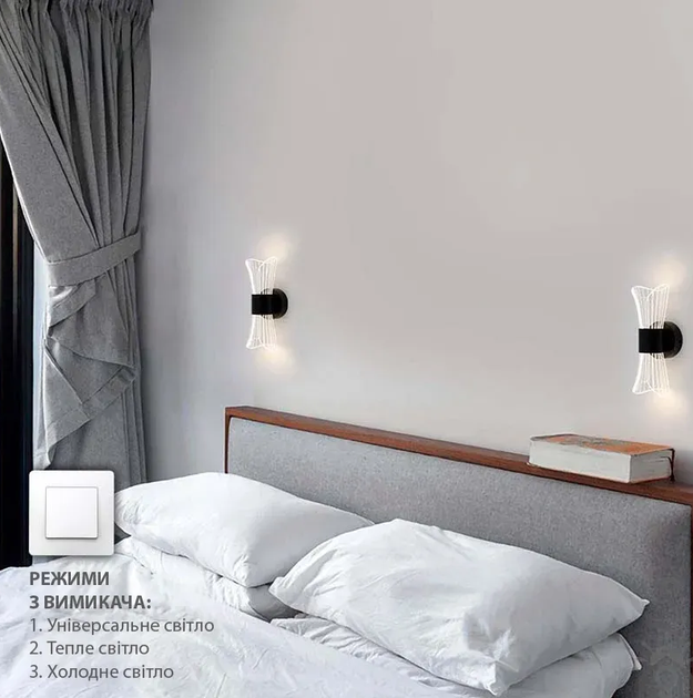 Светодиодный светильник, бра DIO 12W 2Y-ON/OFF- 230х80х95-BLACK/CLEAR-220-IP20 - изображение 5
