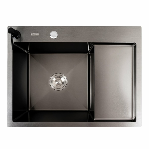Кухонная мойка CM 65x50 L PVD черная Platinum Handmade (круглый сифон 3 ...