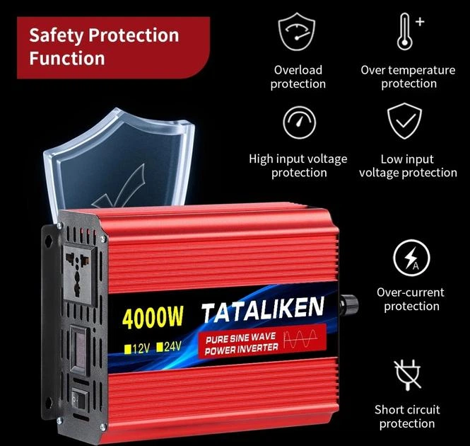 Перетворювач напруги, інвертор 24 вольт Tataliken 4000 W 24-220V DC/AC Правильний чистий синус - зображення 5