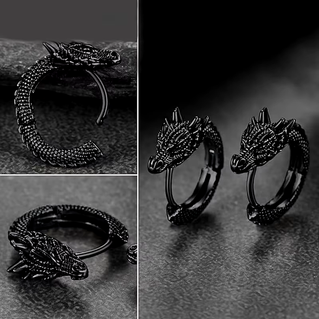 Серьги-кольца Dragon для мужчин и женщин [E4136] HUITAN Чёрный - изображение 2