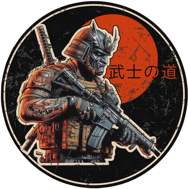 Военный шеврон Shevron.patch самурай с автоматом на красно-черном фоне (SAMURAI7) - изображение 1