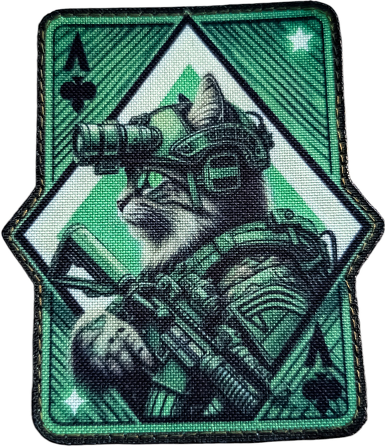 Военный шеврон Shevron.patch кот с автоматом в лапах на липучке Олива (CAT11) - изображение 1