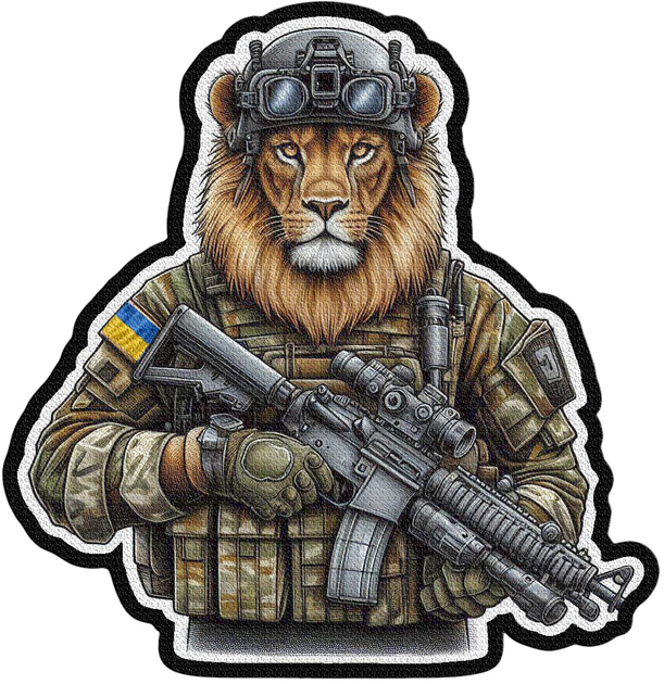 Военный шеврон Shevron.patch лев с автоматом на липучке велкро (LION13) - изображение 1