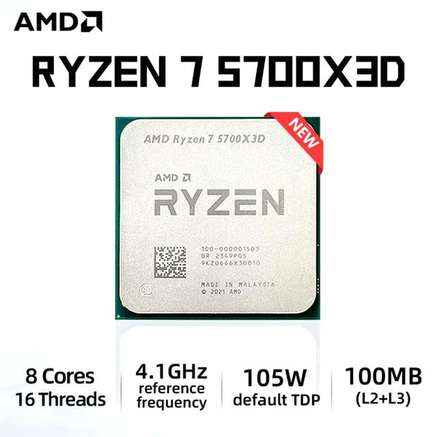 CPU Ryzen5700X3D Процессор AMD Ryzen 7 5700X3D (8C/16T, 3.0-4.1GHz, 96MB,105W