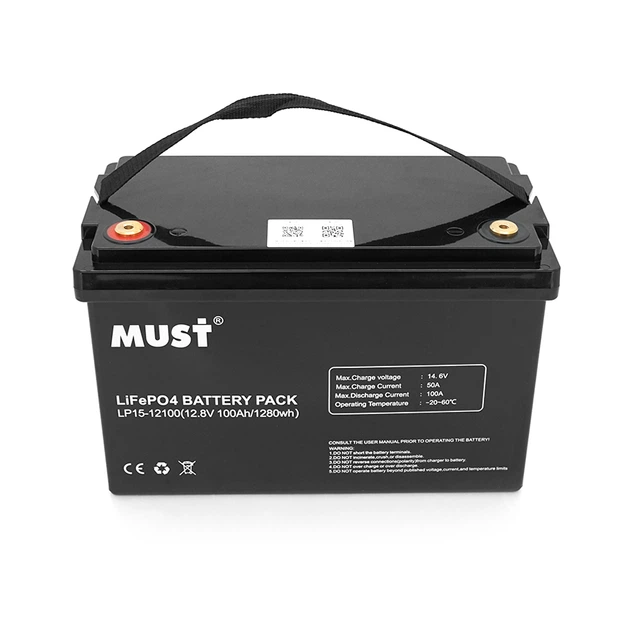 Аккумуляторная батарея Must LiFePO4 LP15-12100 12,8V 100Ah, 1,28kWh, BMS50A@4S, 6000 cycles, 339x185x218, 12kg - изображение 2