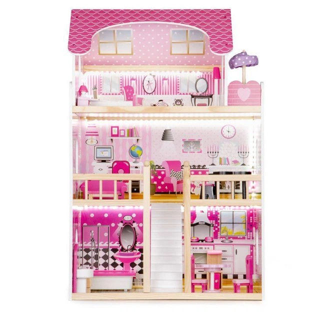 Кукольный домик Ecotoys Residence с мебелью детский деревянный кукольный домик, домик для куклы с мебелью, игрушечный кукольный домик - изображение 3