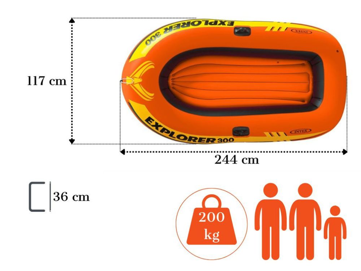 Надувний човен Intex Explorer Pro 300 244 x 117 x 36 см 58358 Оранжевий (6941057453583) - зображення 6