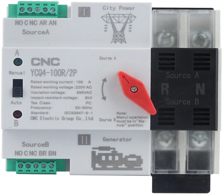 Автоматический переключатель CNC YCQ4-100R/2P 220V 100A (NV822454