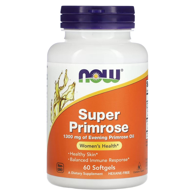 Масло примулы NOW Foods Super Primrose 1300 мг, 60 капсул - изображение 1