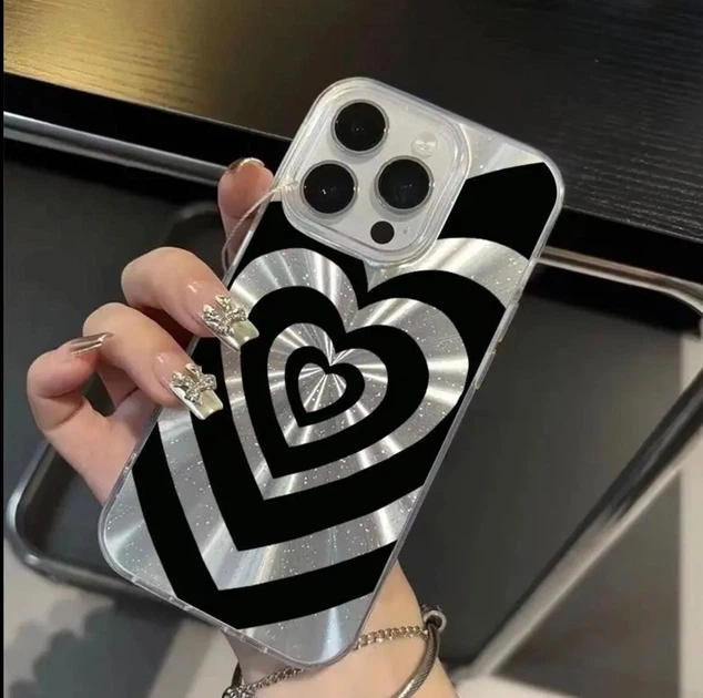 Панель Зеброве серце з блискітками для Apple Iphone 14 Pro Silver - изображение 4