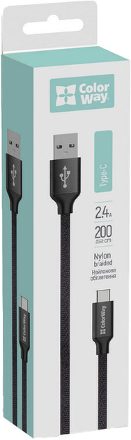 Kabel ColorWay USB Type-C 2.4A 2 m Black (CW-CBUC008-BK) - obraz 6