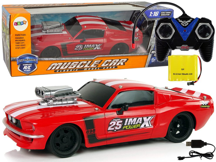 Samochód sportowy zdalnie sterowany Leantoys Muscle Car 1:16 Czerwony (5904665991244) - obraz 2