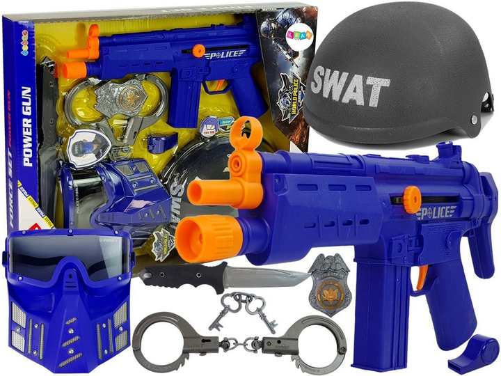 Zestaw policyjny LEAN Toys Swat Maska + Hełm + Odznaka + Pistolet 36 cm z akcesoriami (5903802454574) - obraz 2