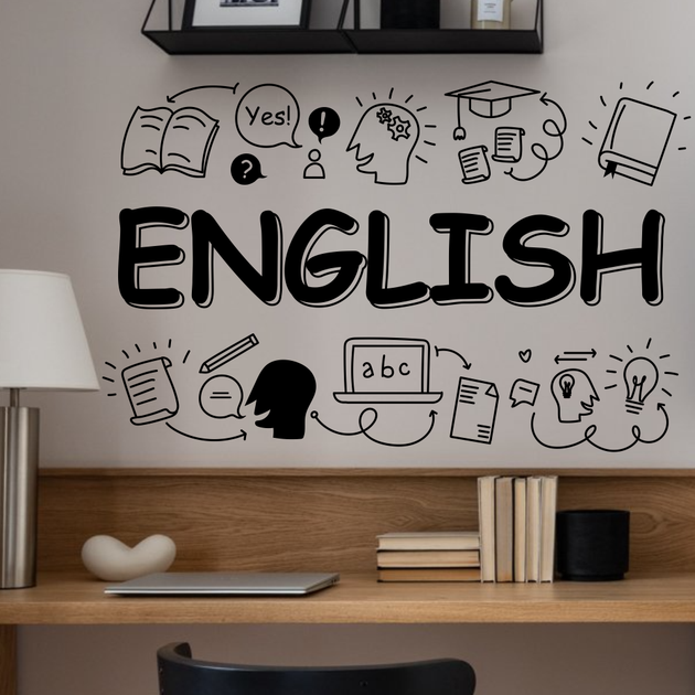 Вінілова наклейка на стіну English 154х97см декор для школи англійська у класі Happy Pocket Чорний матовий (HP-087M-070M) - зображення 4