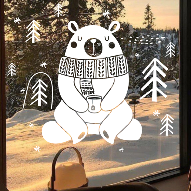 Новогодние наклейки на окна Белый медведь с чашкой елочки снежинки Happy Pocket Набор M глянцевая Белый (HP-121M-010GL) - Фото 5 Новогодние наклейки на окна Белый медведь с чашкой елочки снежинки Happy Pocket Набор M глянцевая Белый (HP-121M-010GL) - изображение 5