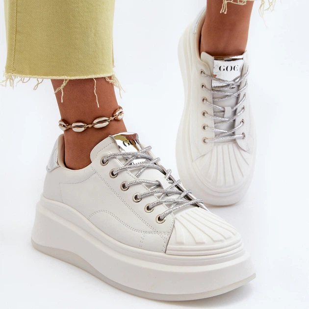 Sneakersy damskie na wysokiej platformie GOE NN2N4033 37 Biały/Srebrny (5903163998410) - obraz 3