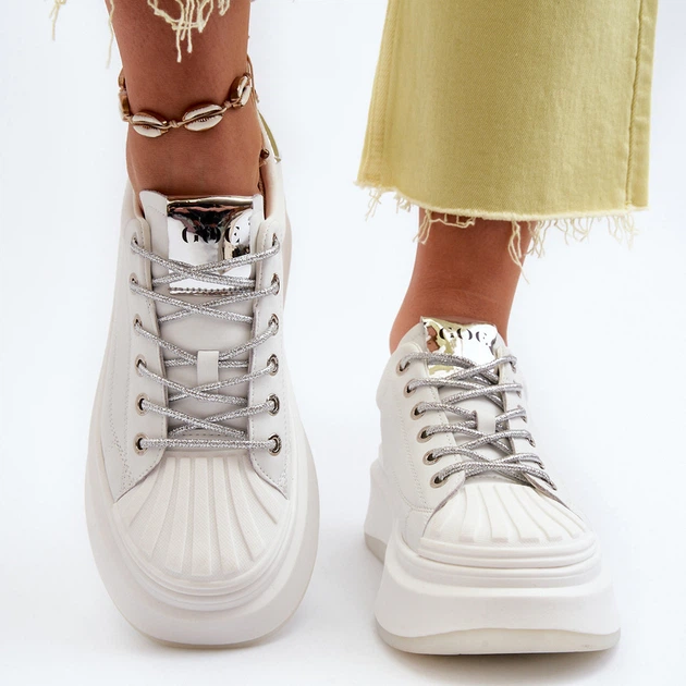 Sneakersy damskie na wysokiej platformie GOE NN2N4033 37 Biały/Srebrny (5903163998410) - obraz 5