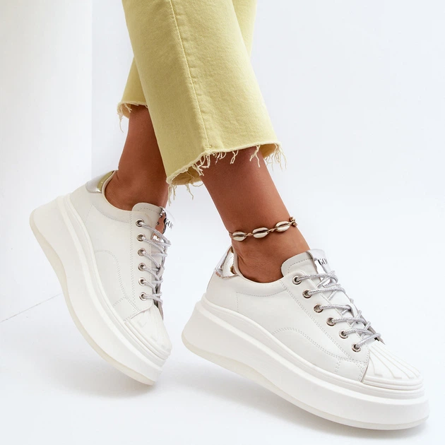 Sneakersy damskie na wysokiej platformie GOE NN2N4033 37 Biały/Srebrny (5903163998410) - obraz 8