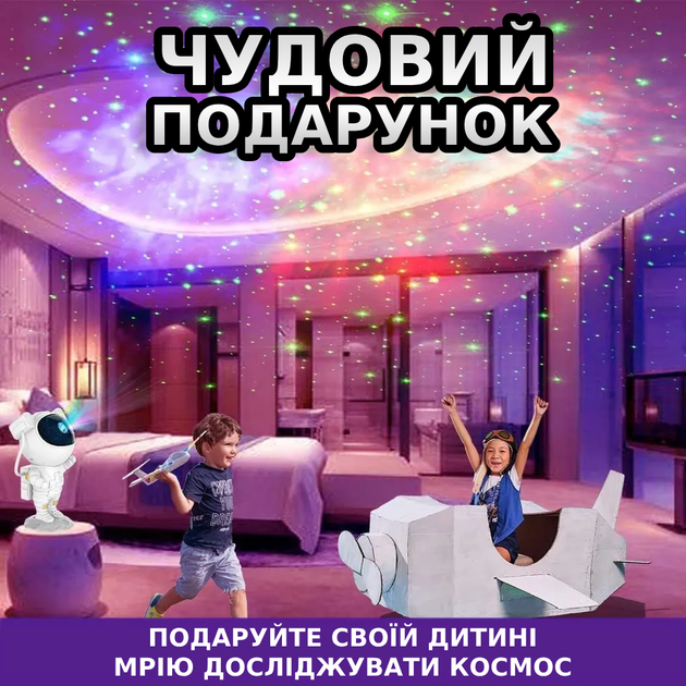 Проэктор ночного звездного неба Космонавт большой с пультом светильник ночник астронавт 23см - изображение 3