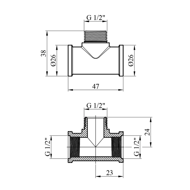 Трійник латунний LexLine 1/2" (В×Н×В), нікельований, PN10 - Фото 2 Трійник латунний LexLine 1/2" (В×Н×В), нікельований, PN10 - изображение 2