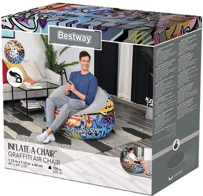 Надувне крісло Bestway Graffiti Graffiti Inflate-A-Chair 112 x 112 x 66 см (6942138970425) - зображення 1