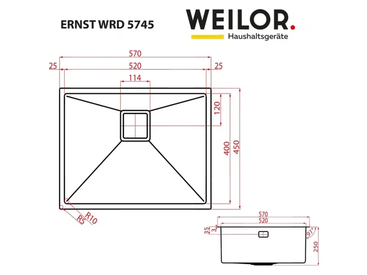 Кухонная мийка WEILOR ERNST WRD 5745 - зображення 9