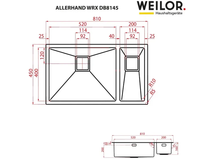 Кухонна мийка WEILOR ALLERHAND WRX DB8145 - изображение 5