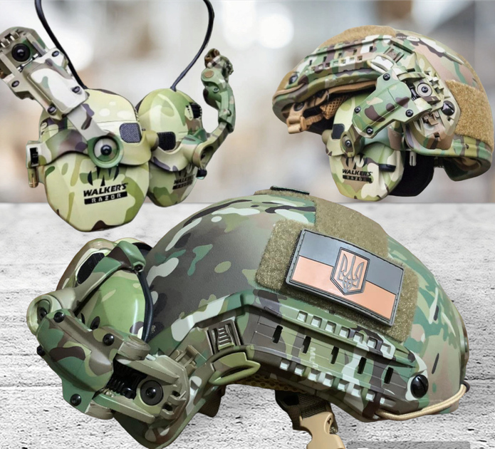 Тактичні навушники Walker's Razor Slim на шолом + кріплення чебурашки на каску Multicam - зображення 3
