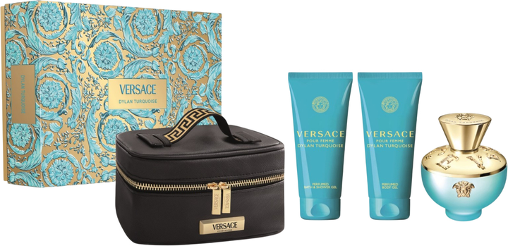 Zestaw prezentowy damski Versace Dylan Turquoise Woda toaletowa 100 ml + Żel pod prysznic 100 ml + Balsam do ciała 100 ml + Kosmetyczka (8011003893386) - obraz 1