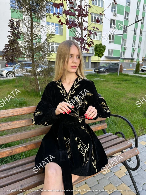 Сукня оксамитова з колосками S чорна - Фото 12 Сукня оксамитова з колосками S чорна - изображение 12