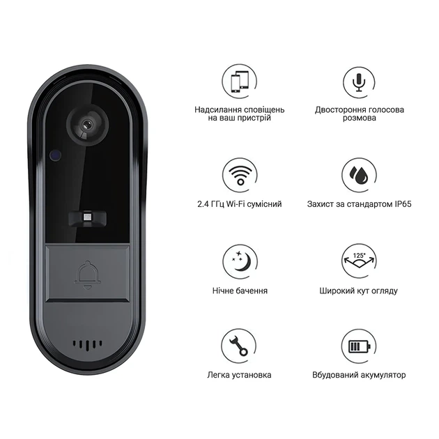 Умный дверной звонок с камерой U&P M9 Wi-Fi Tuya Black (PRN-M9T-BK) - изображение 4