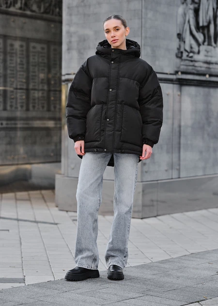 Женская Зимняя Куртка Стаф Черная Оверсайз Короткая Staff Tr Black