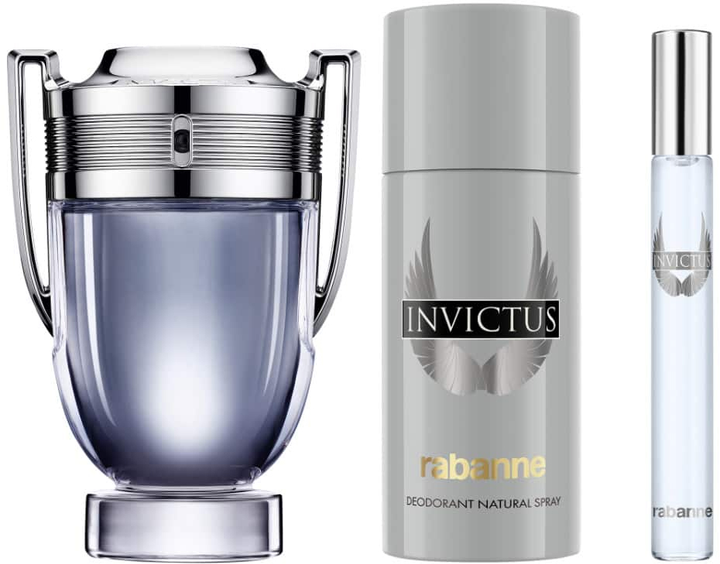 Набір для чоловіків Paco Rabanne Invictus Туалетна вода 100 мл + Дезодорант 150 мл + Мініатюра Туалетна вода 10 мл (3349668635115) - зображення 2