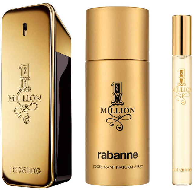 Zestaw męski Paco Rabanne 1 Million Woda toaletowa 100 ml + Miniaturka Woda toaletowa 10 ml + Dezodorant 150 ml (3349668634828) - obraz 2