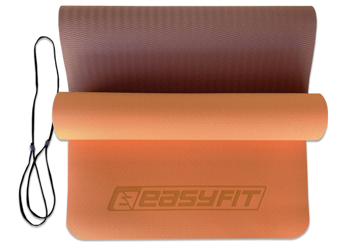 Коврик для йоги и фитнеса EasyFit TPE+TC 6 мм двухслойный персиковый-коричневый - изображение 2