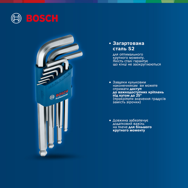 Набор шестигранных ключей Bosch 1.5-10 мм 9 шт (1600A01TH5) - изображение 2