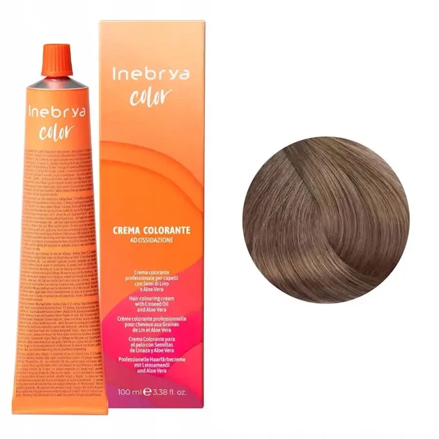 Крем-краска для волос Inebrya Color Linseed Oil and Aloe Vera 8/13 светло-русый пепельно-золотой 100мл - изображение 2