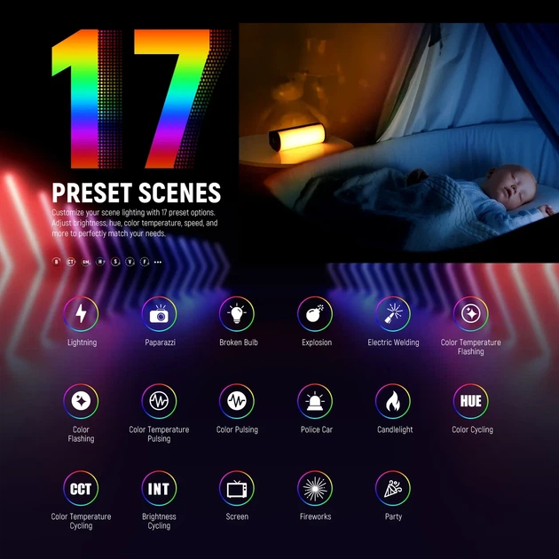 Магнитная портативная ручная лампа для съемки NEEWER TL97C RGB 4,5Вт 11см 2500-8500К с APP управлением - Фото 6 Магнитная портативная ручная лампа для съемки NEEWER TL97C RGB 4,5Вт 11см 2500-8500К с APP управлением - изображение 6