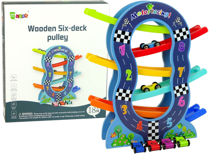 Ігровий набір LEAN Toys Wooden Slide 6 Levels Cars Numbers (5904665990292) - зображення 1