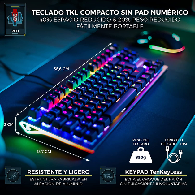 Игровая клавиатура Newskill Serike TKL / Механическая / Outemu Red Switch / RGB подсветка / UKR / Black - изображение 4