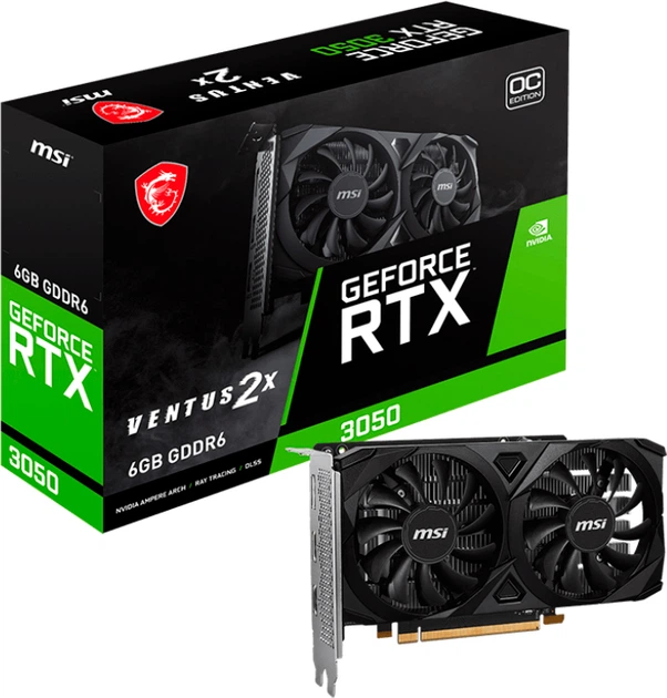 Відеокарта MSI PCI-Ex GeForce RTX 3050 Ventus 2X E 6G OC 6GB GDDR6 (96bit) (1492/14000) (2 x HDMI, DisplayPort) (GeForce RTX 3050 VENTUS 2X E 6G OC) - зображення 5