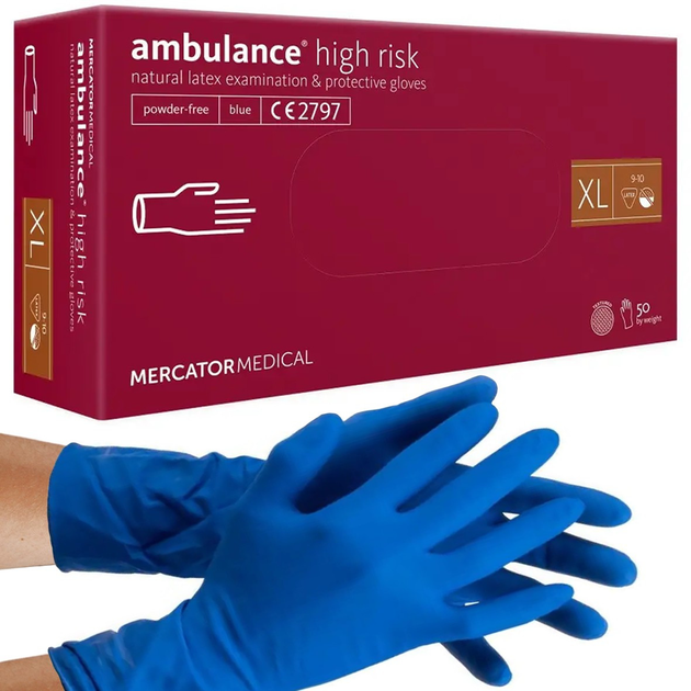 Перчатки Ambulance pf латексные повышенной прочности (25 пар уп) XL (9-10) - изображение 1