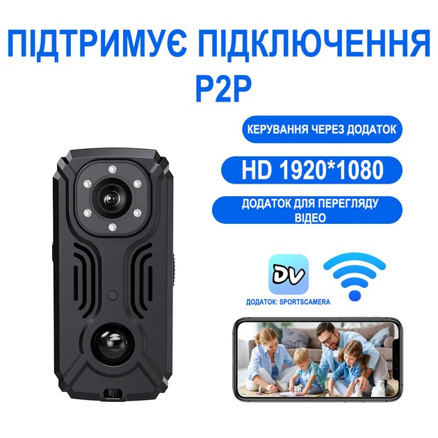 Нагрудная боди камера с датчиком движения MD-37, wifi мини камера видеонаблюдения с ночной съемкой, iOS/Android, 2К - изображение 5