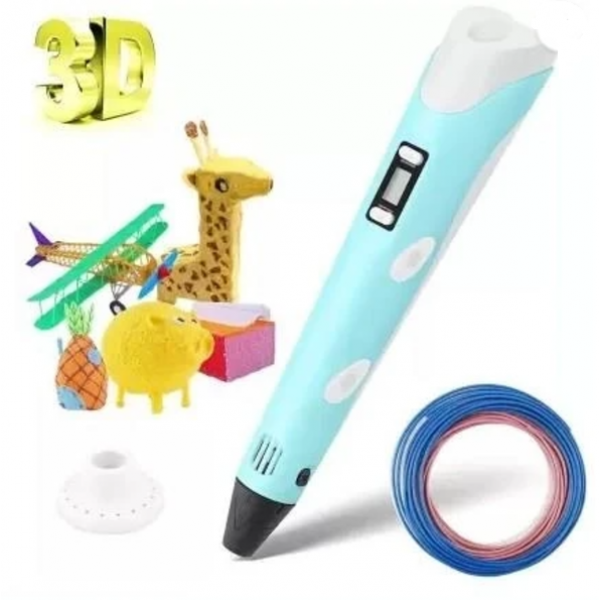 3D ручка з LCD дисплеєм Pen-3 3D принтер з трафаретами і набором пластику Синя - изображение 3