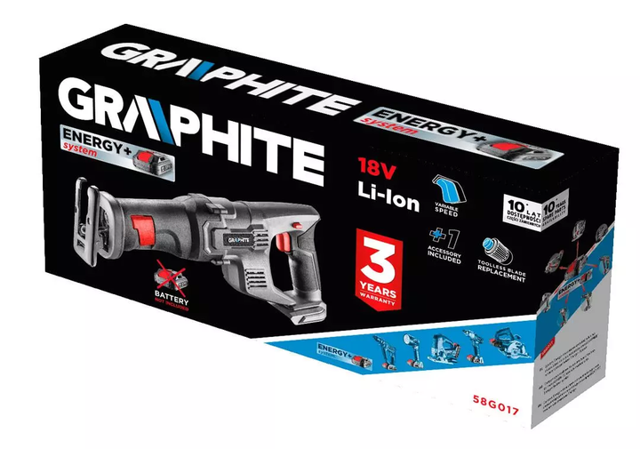 Пила шабельна акумуляторна Graphite Energy+ 18V 58G017 без акумулятора та зарядного пристрою (5902062045928) - зображення 13
