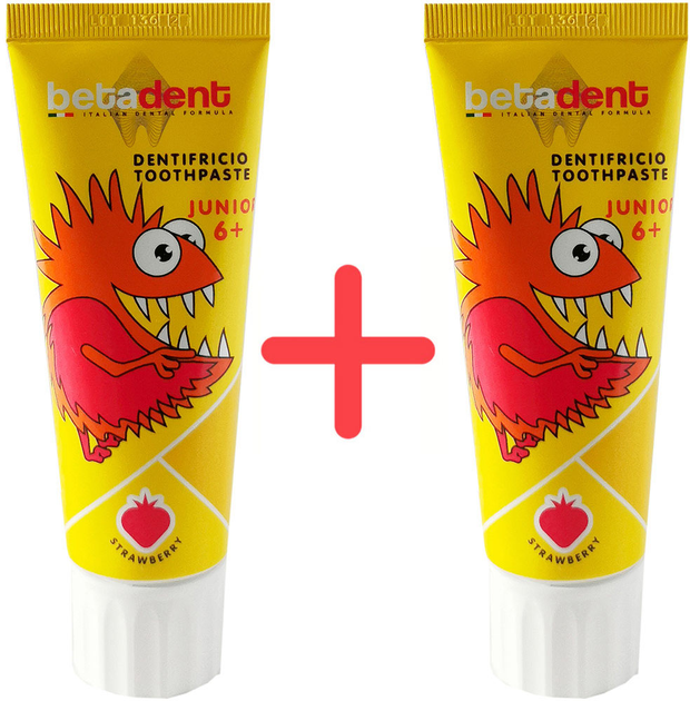 Упаковка зубной пасты Betadent Strawberry Junior 6+ 75 мл х 2 шт (8030009700702) - изображение 1