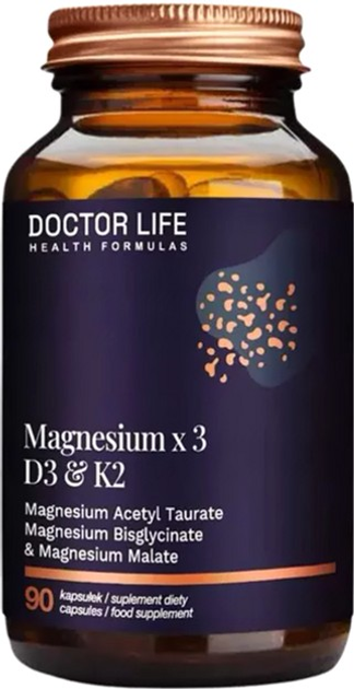 Дієтична добавка Doctor Life Magnesium x3 D3 and K2 90 капсул (5905692385433) - зображення 1